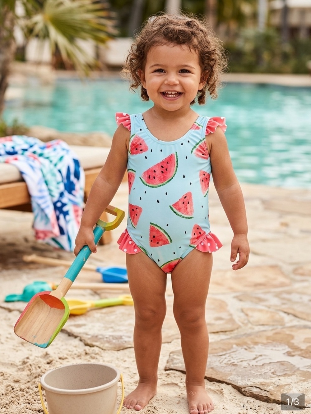 Kids Watermelon Print One-Piece Swimsuit - Blue & Pink